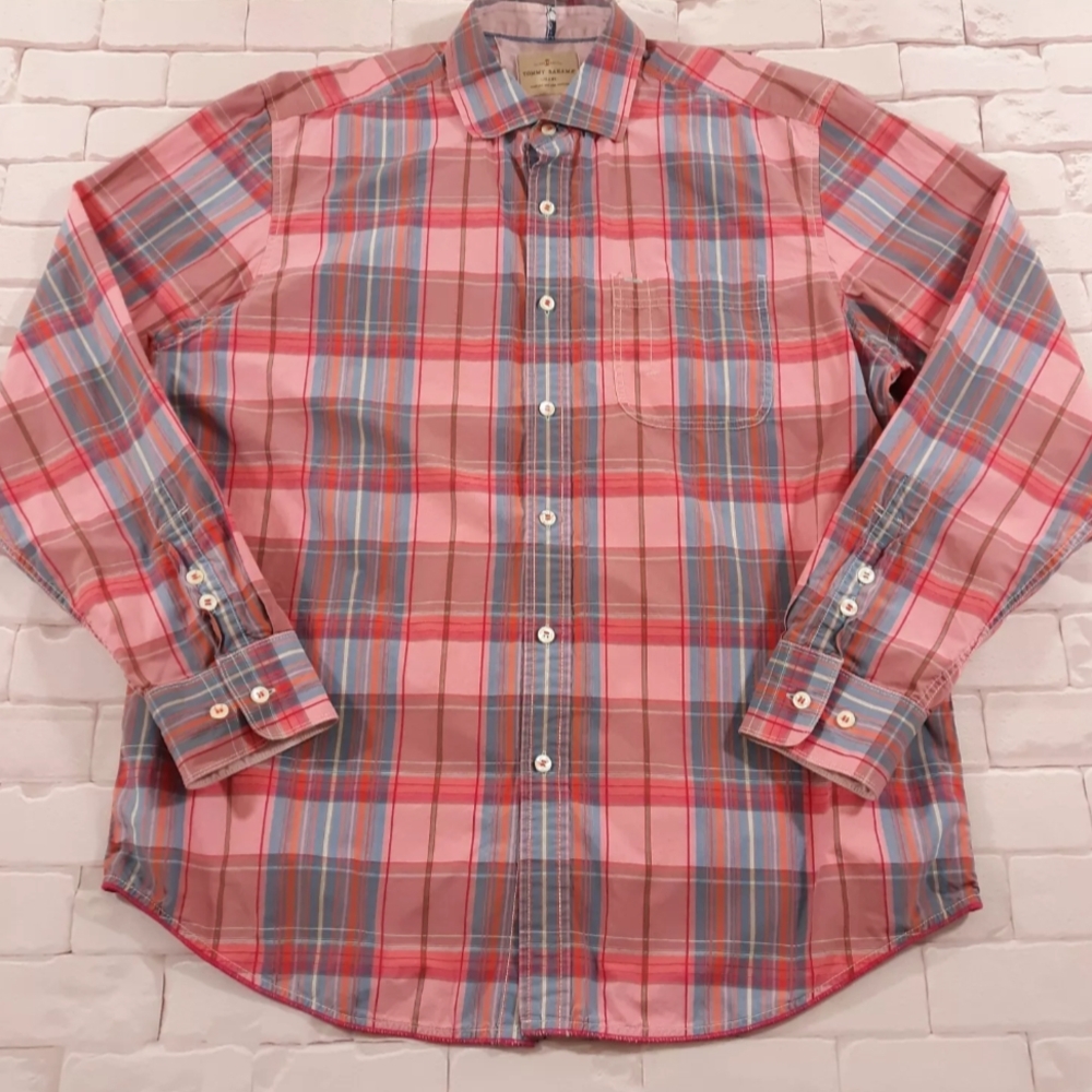 Tommy Bahama Pink and Blue Casual Button Down Shirt